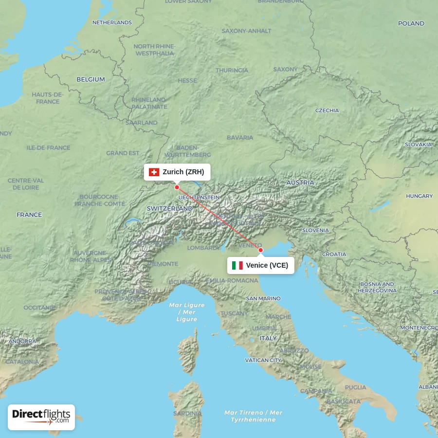 ZRH - VCE route map