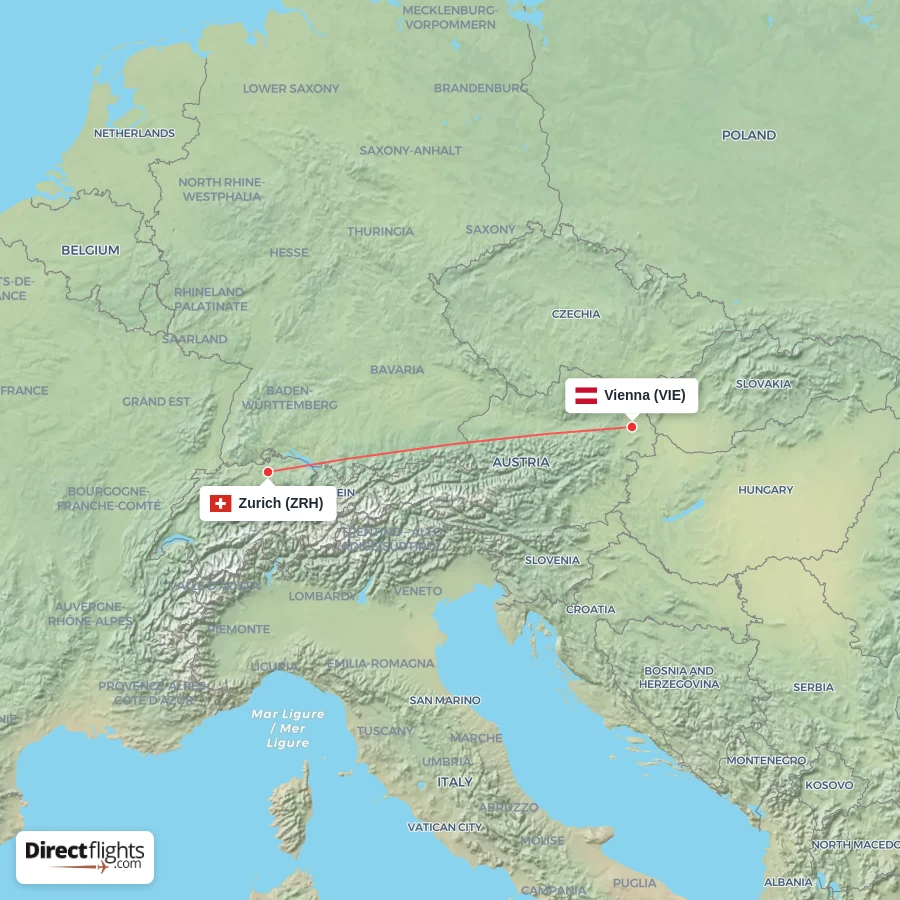 ZRH - VIE route map