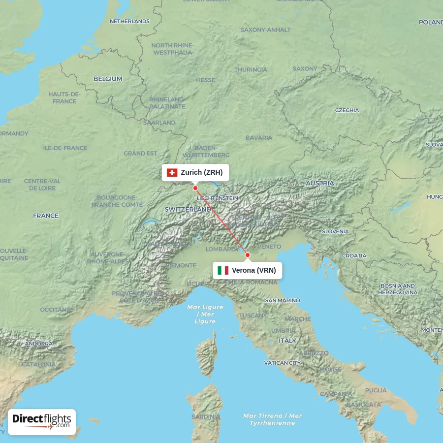 ZRH - VRN route map