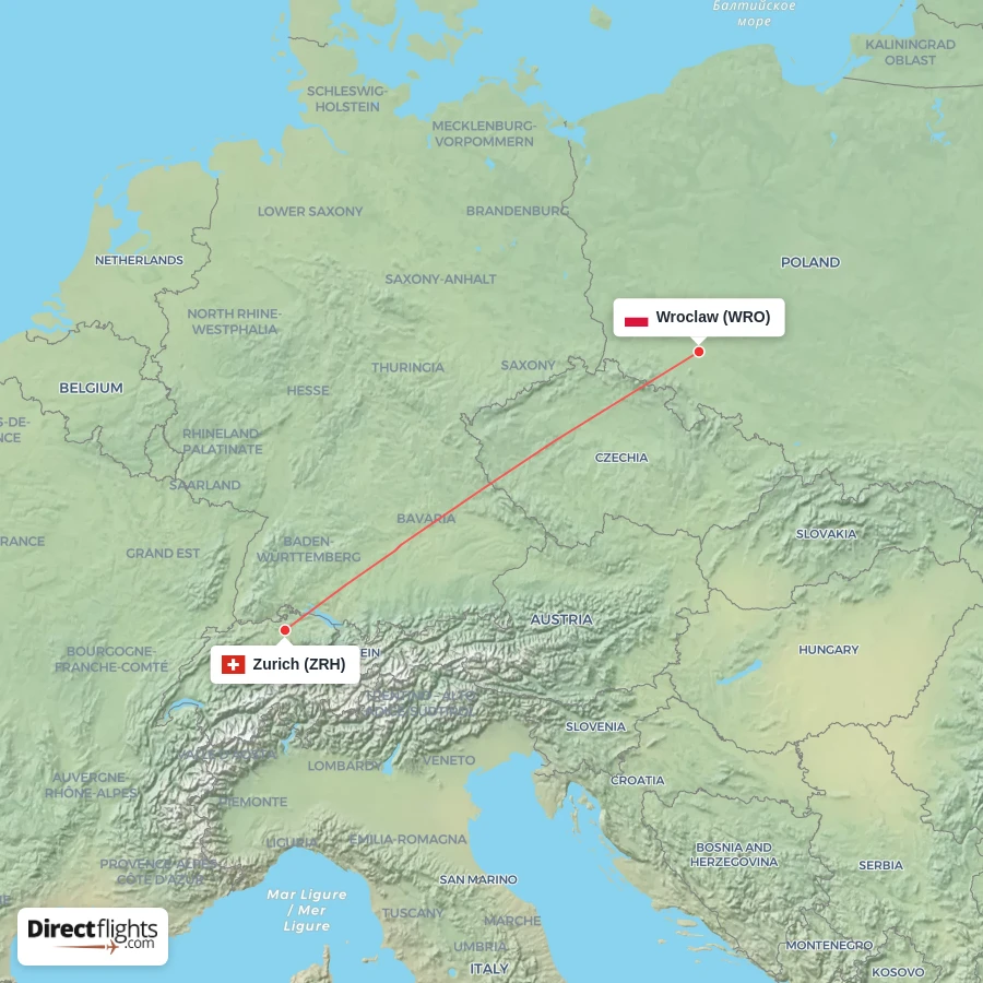 ZRH - WRO route map