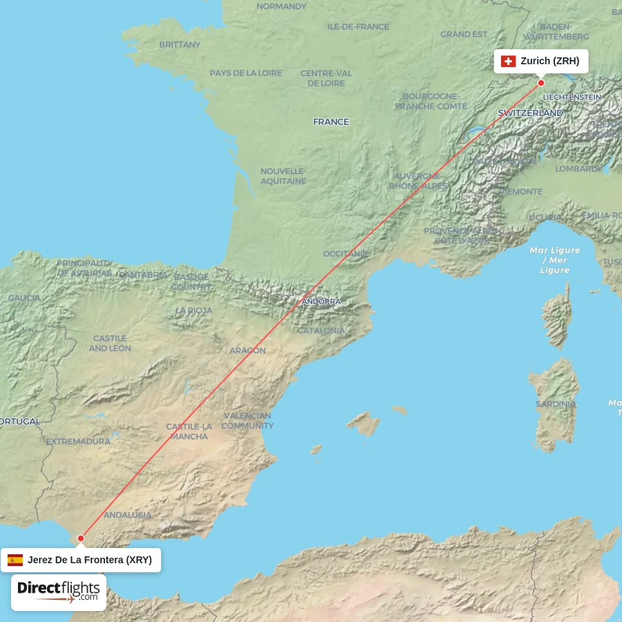 ZRH - XRY route map