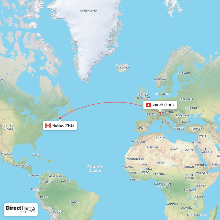 ZRH - YHZ route map