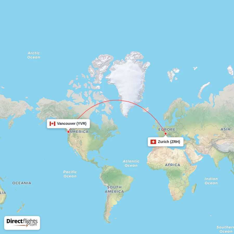 ZRH - YVR route map