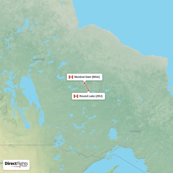 Round Lake - Muskrat Dam direct flight map