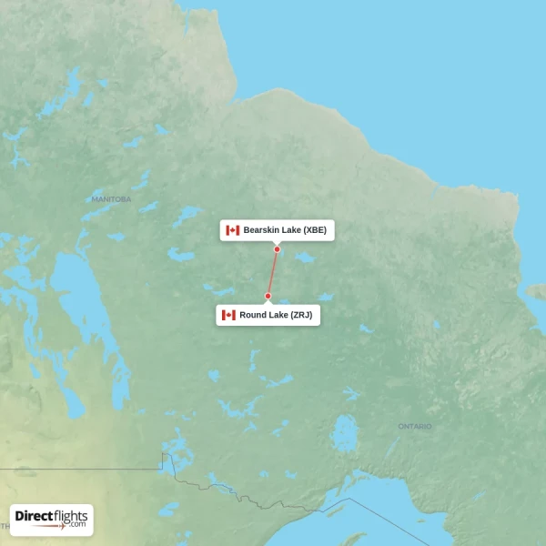 Round Lake - Bearskin Lake direct flight map