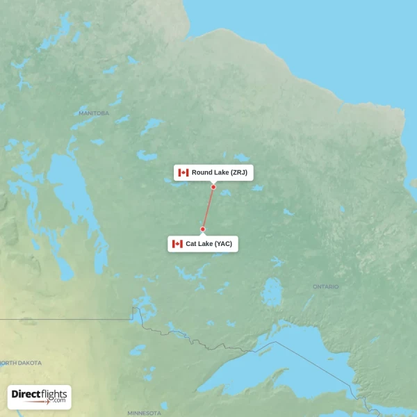 Round Lake - Cat Lake direct flight map