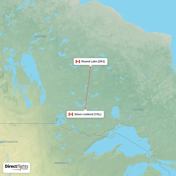 Round Lake - Sioux Lookout direct flight map