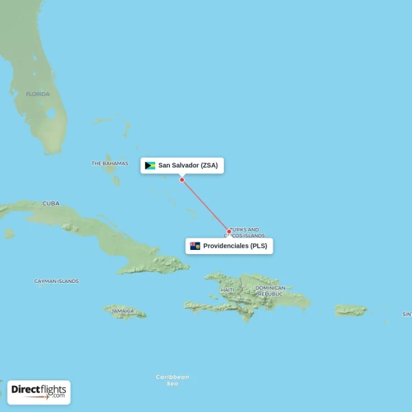 San Salvador - Providenciales direct flight map