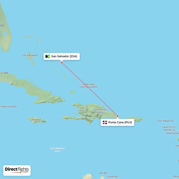 San Salvador - Punta Cana direct flight map