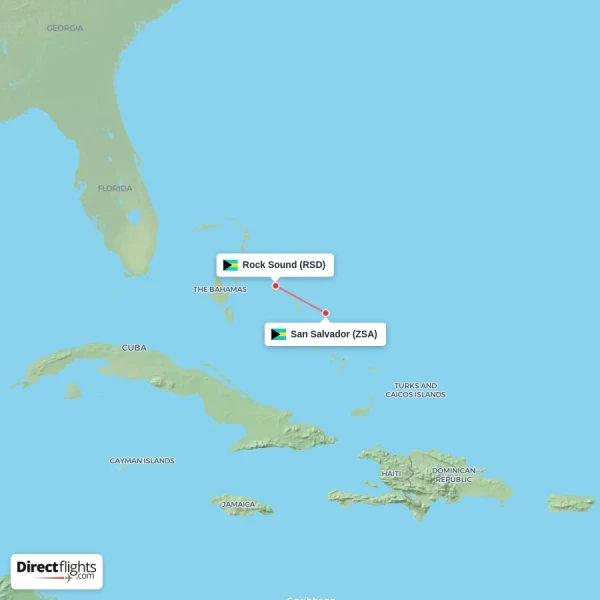 San Salvador - Rock Sound direct flight map