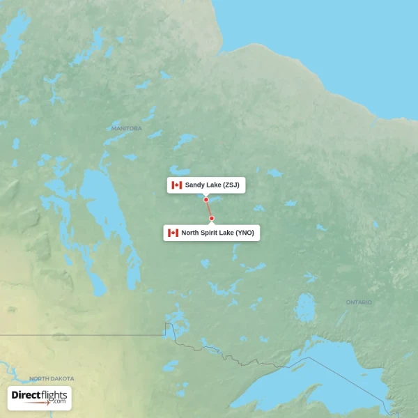 Sandy Lake - North Spirit Lake direct flight map