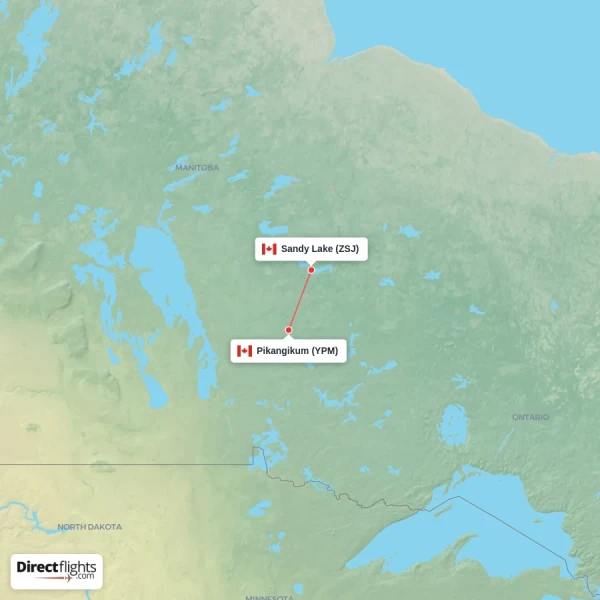 Sandy Lake - Pikangikum direct flight map