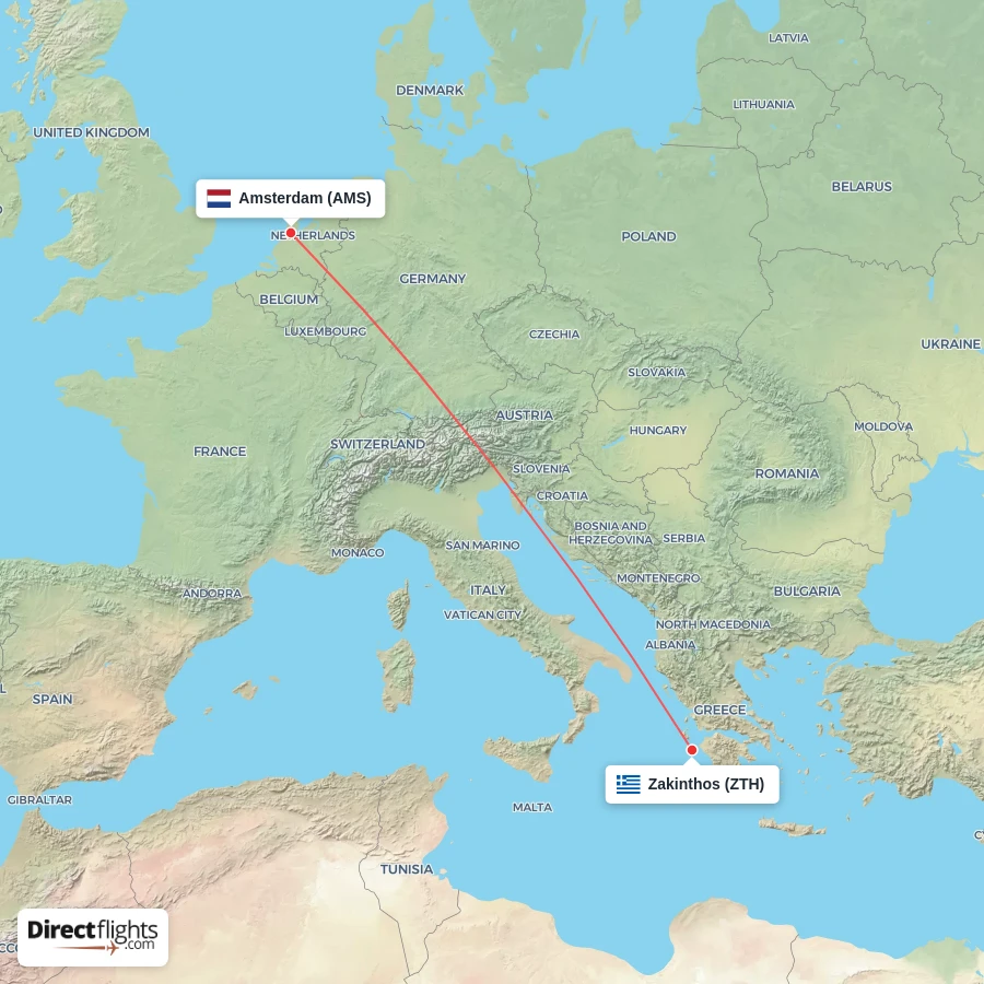 ZTH - AMS route map