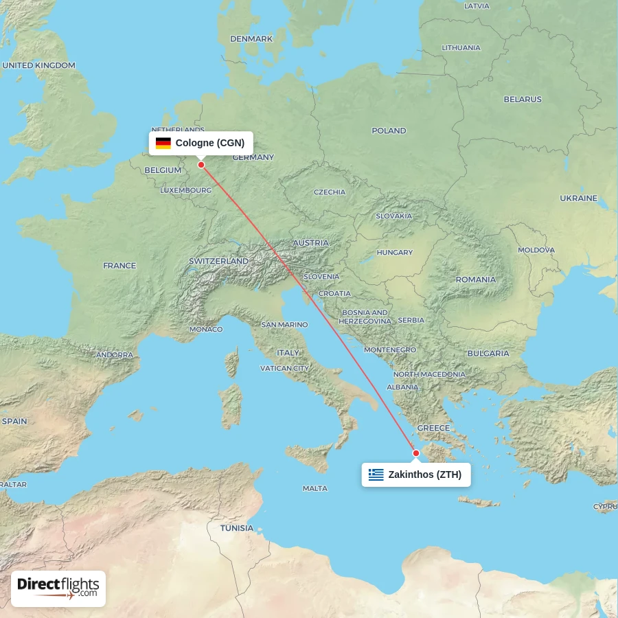 ZTH - CGN route map
