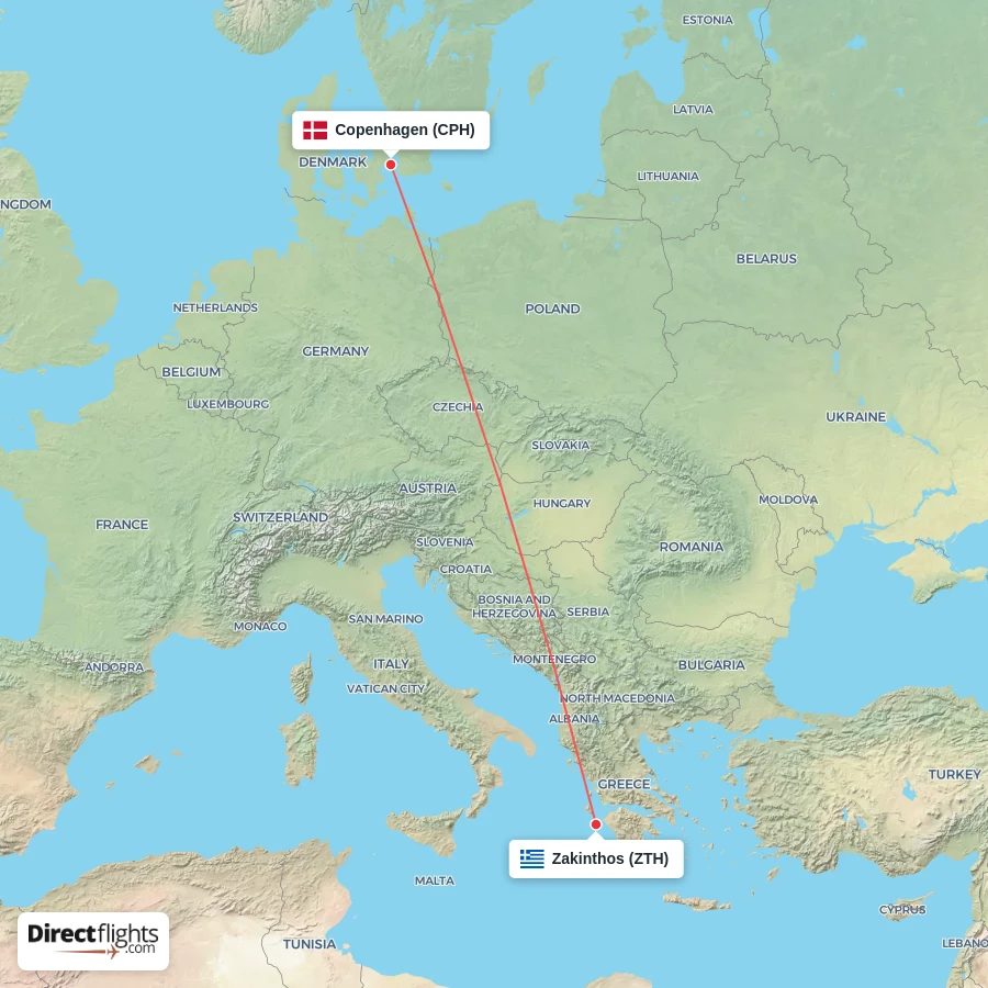 ZTH - CPH route map