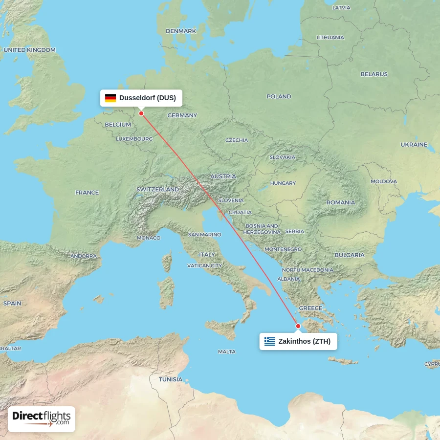 ZTH - DUS route map