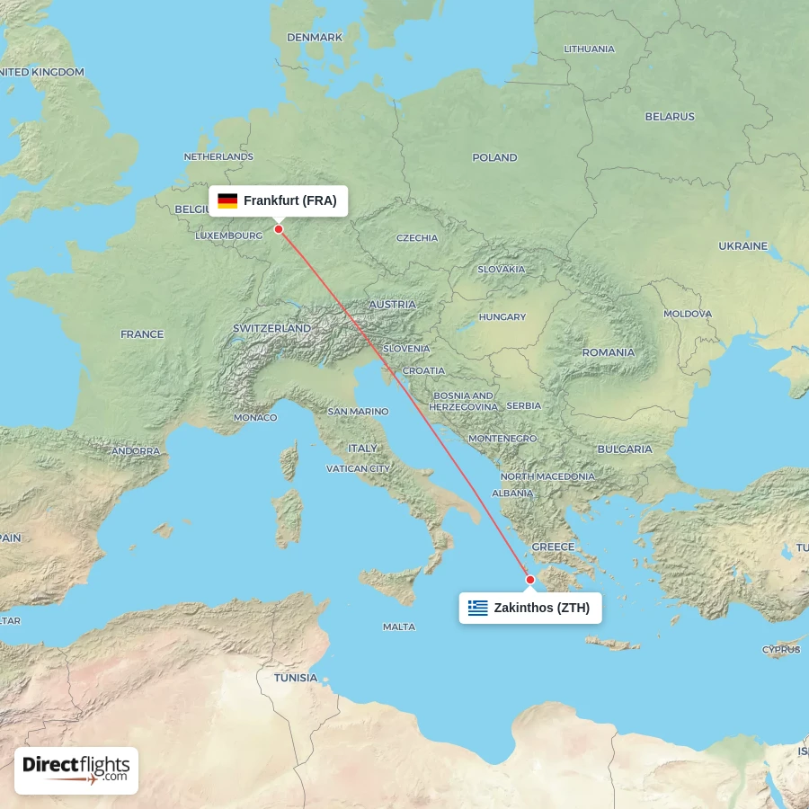 ZTH - FRA route map
