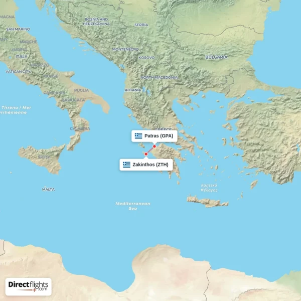 Zakinthos - Patras direct flight map