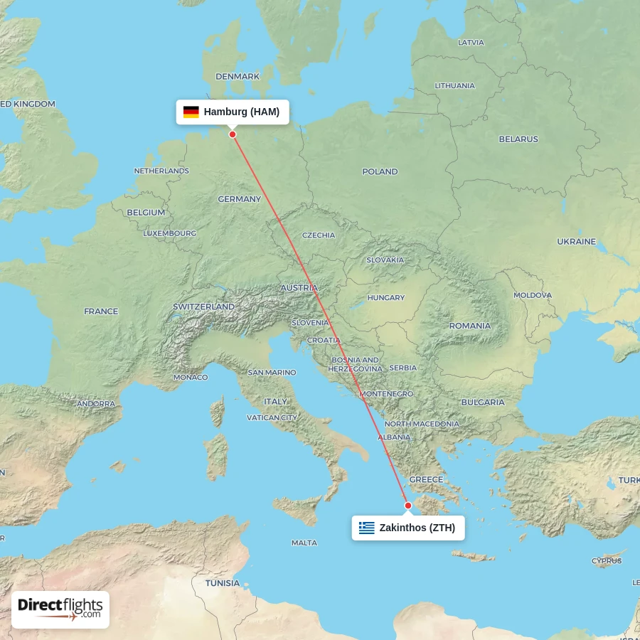 ZTH - HAM route map