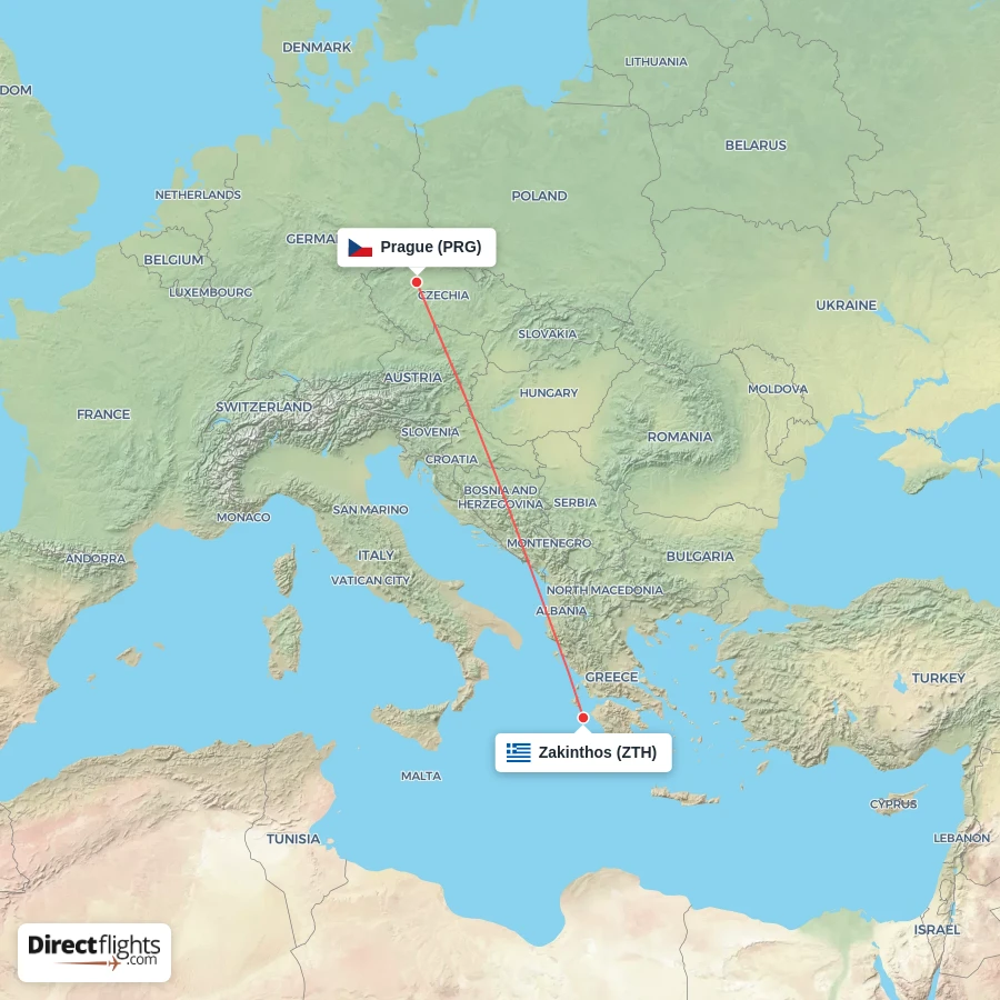 ZTH - PRG route map