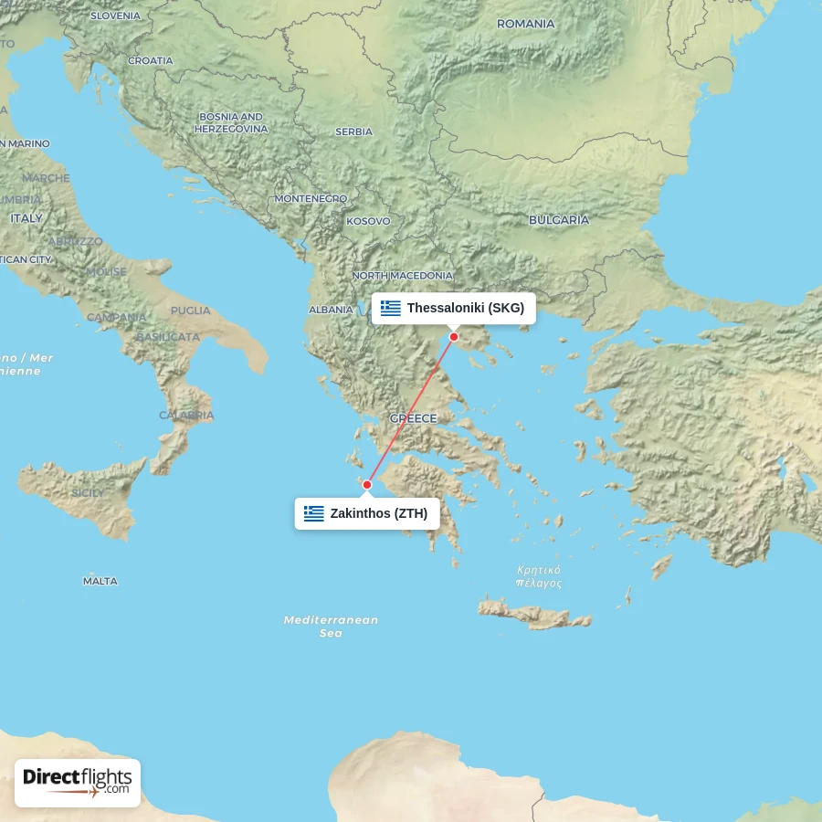 ZTH - SKG route map