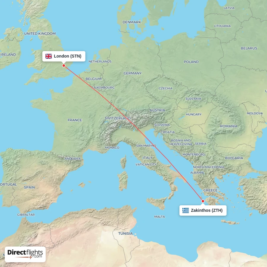 ZTH - STN route map