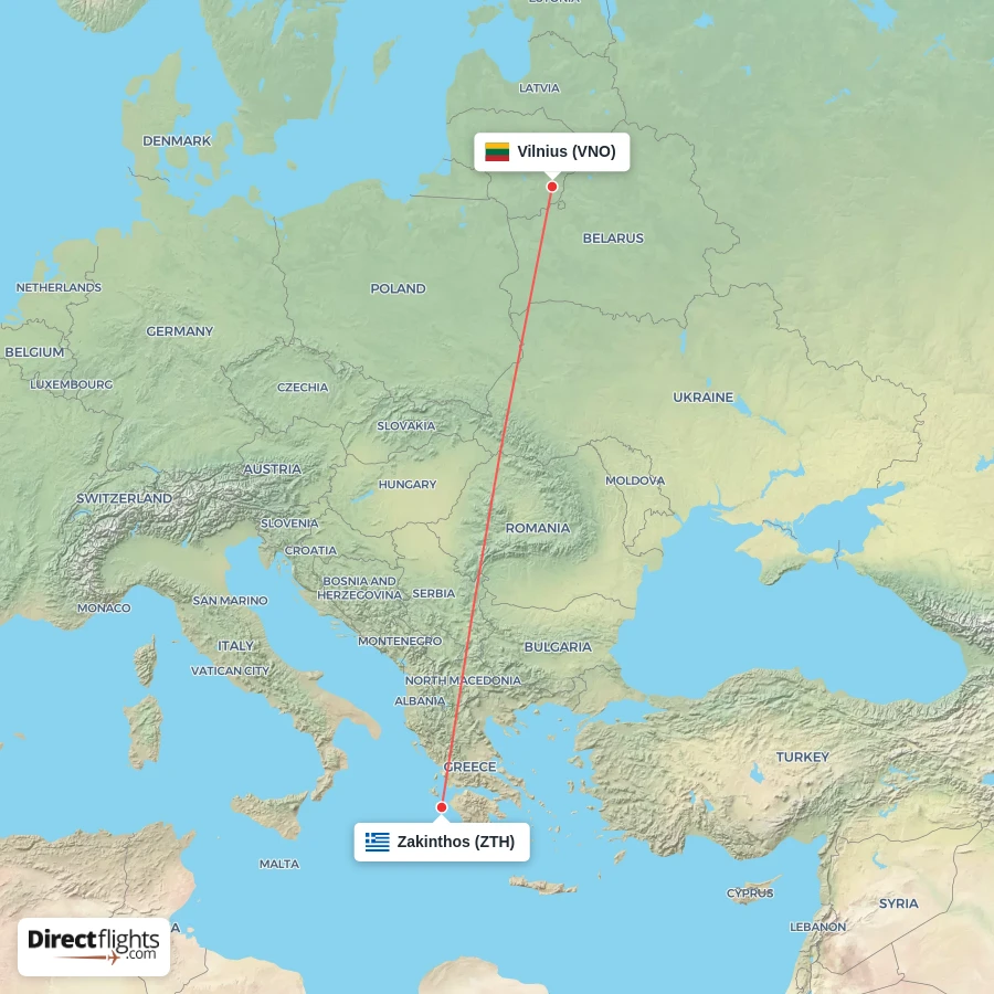 ZTH - VNO route map