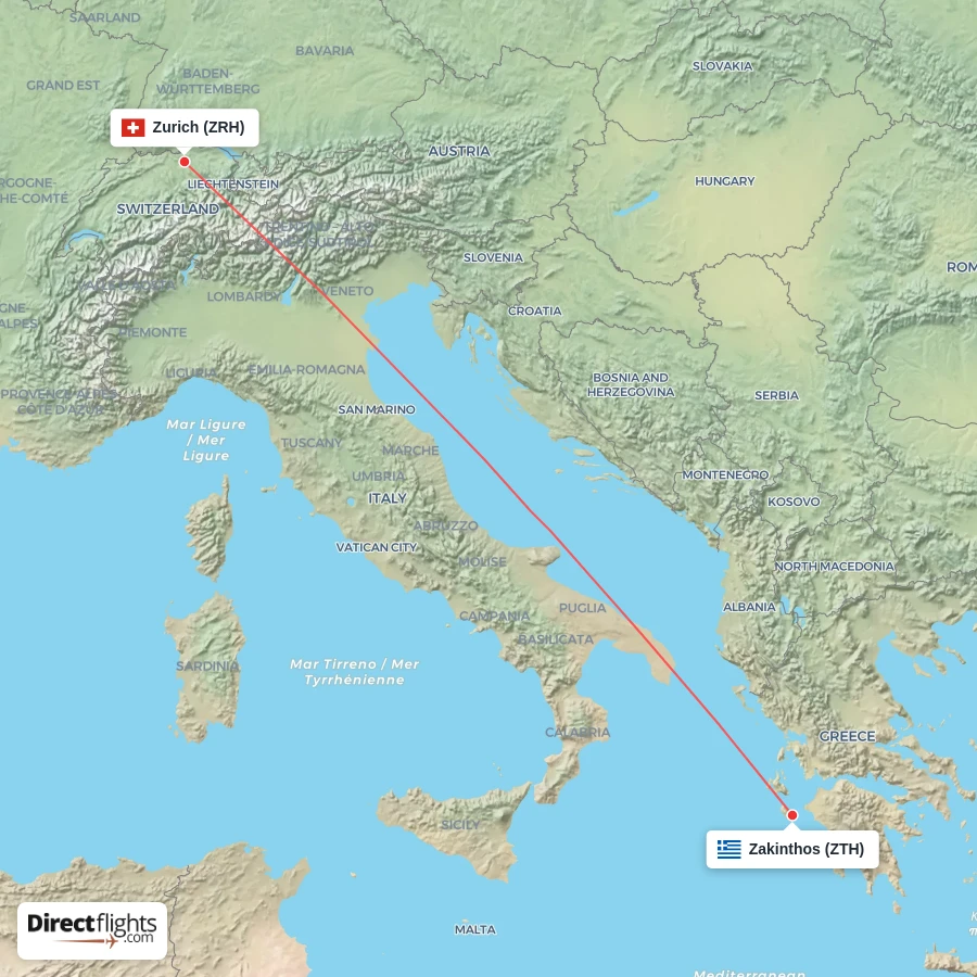 ZTH - ZRH route map