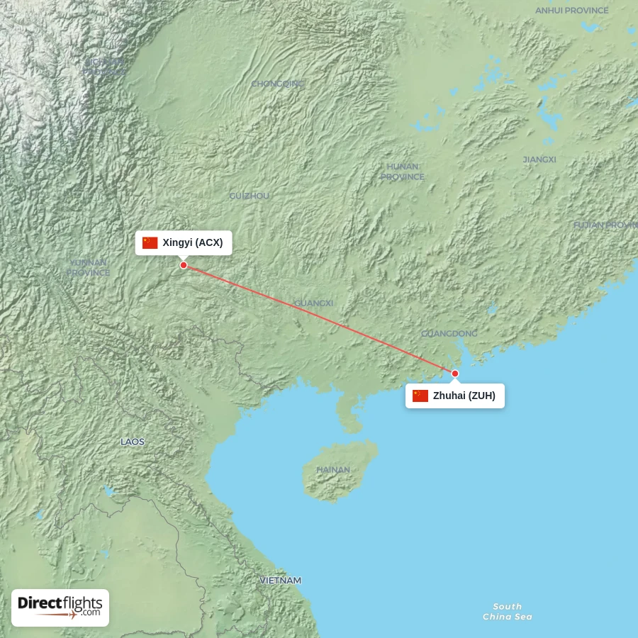 ZUH - ACX route map