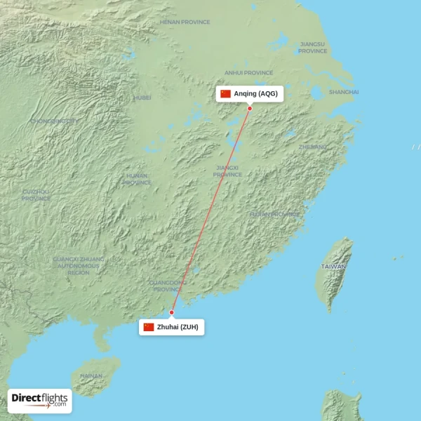 Zhuhai - Anqing direct flight map