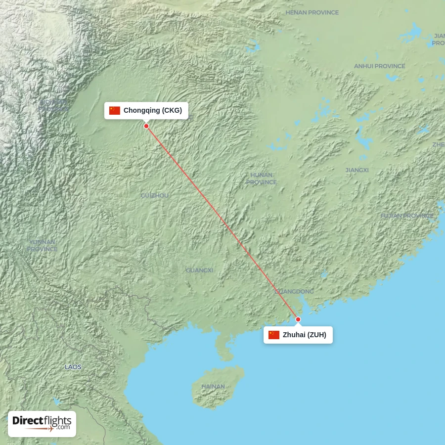 ZUH - CKG route map