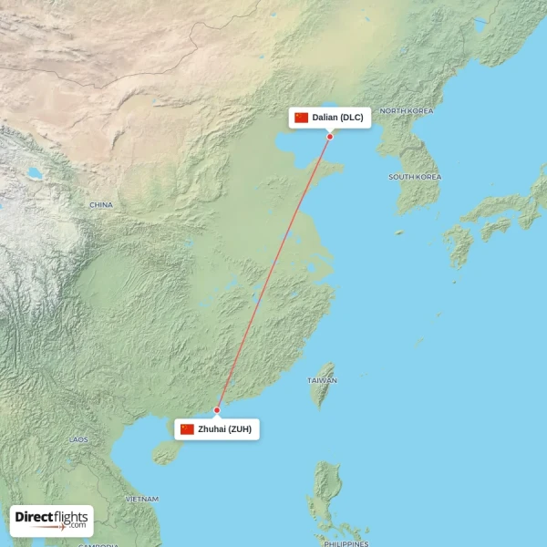 Zhuhai - Dalian direct flight map