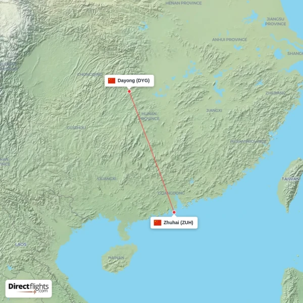 Zhuhai - Dayong direct flight map