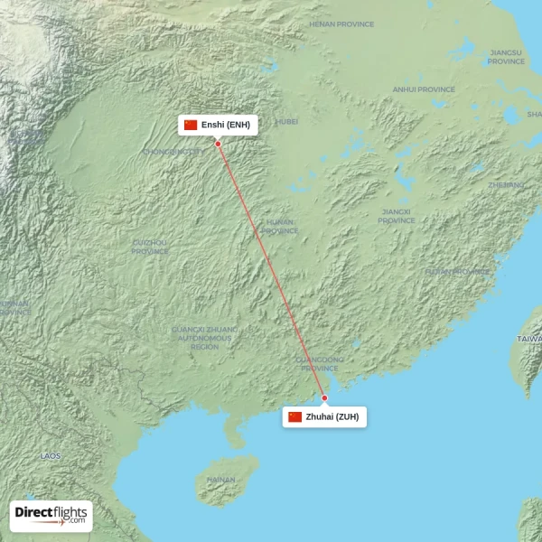 Zhuhai - Enshi direct flight map