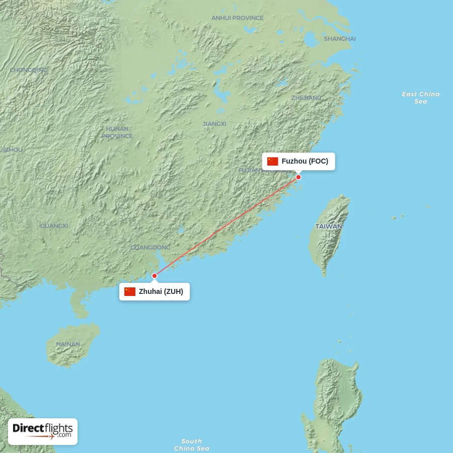 ZUH - FOC route map
