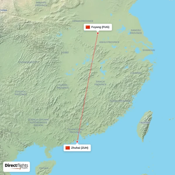 Zhuhai - Fuyang direct flight map