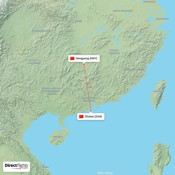 Zhuhai - Hengyang direct flight map