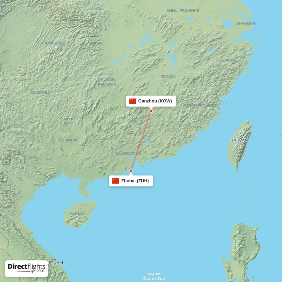 ZUH - KOW route map