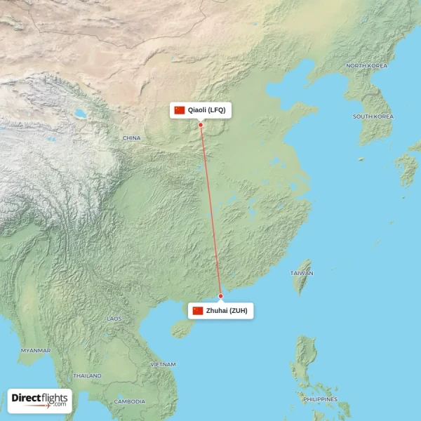 Zhuhai - Qiaoli direct flight map