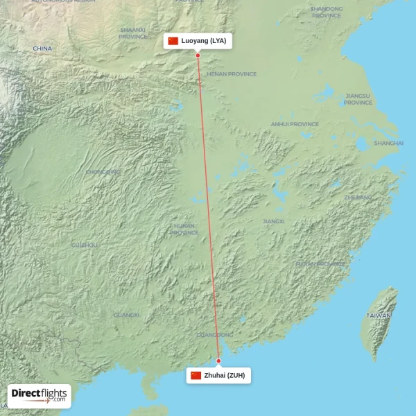 Zhuhai - Luoyang direct flight map