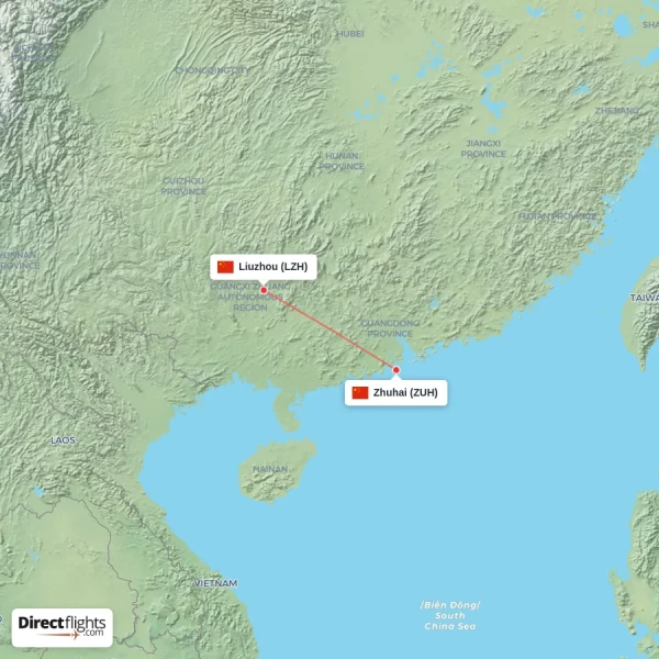 Zhuhai - Liuzhou direct flight map