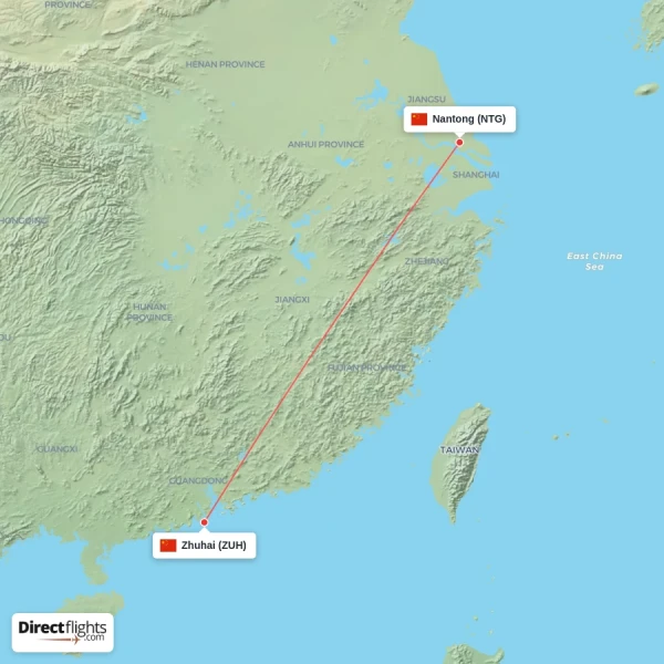 Zhuhai - Nantong direct flight map