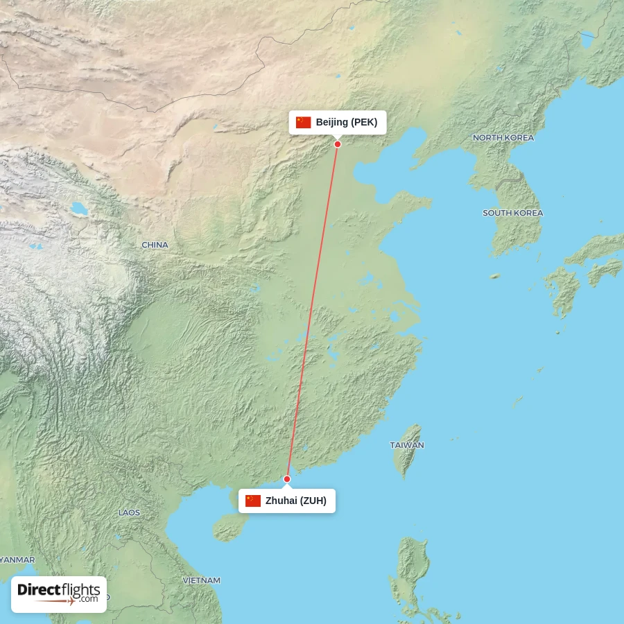 ZUH - PEK route map