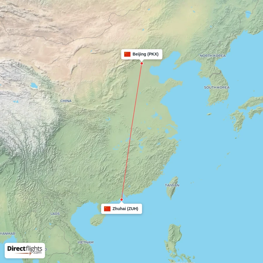 ZUH - PKX route map