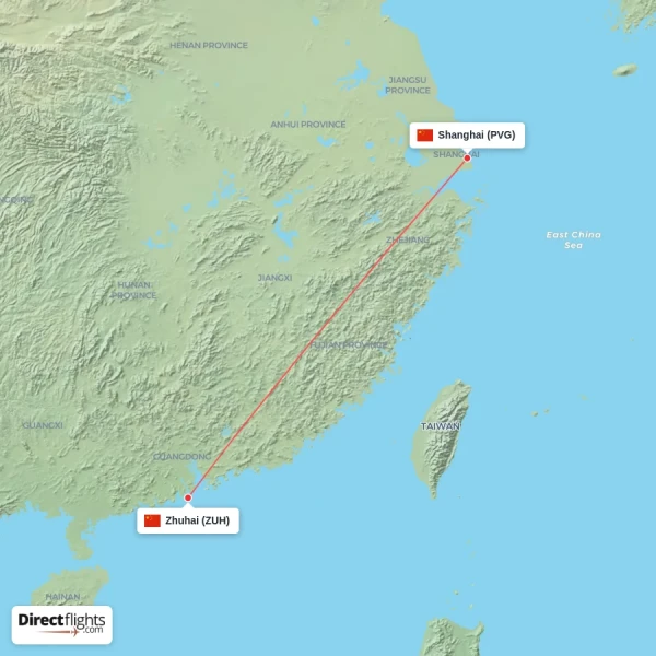 Zhuhai - Shanghai direct flight map