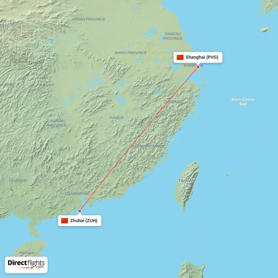 ZUH - PVG route map