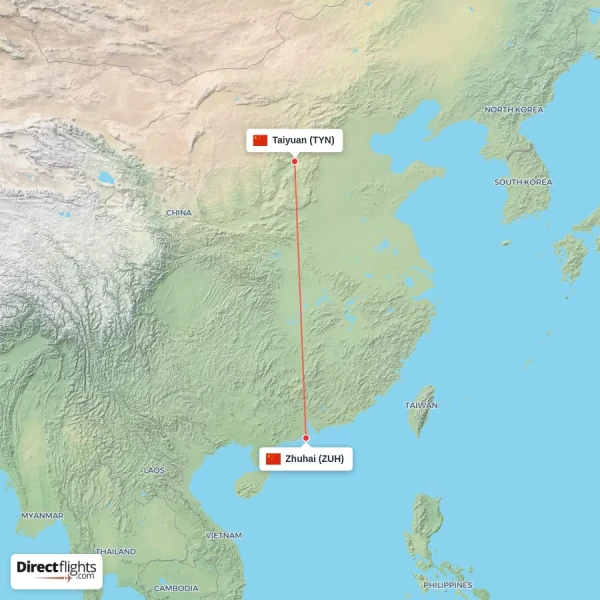 Zhuhai - Taiyuan direct flight map