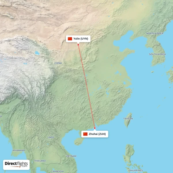 Zhuhai - Yulin direct flight map