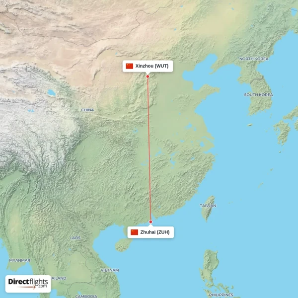 Zhuhai - Xinzhou direct flight map