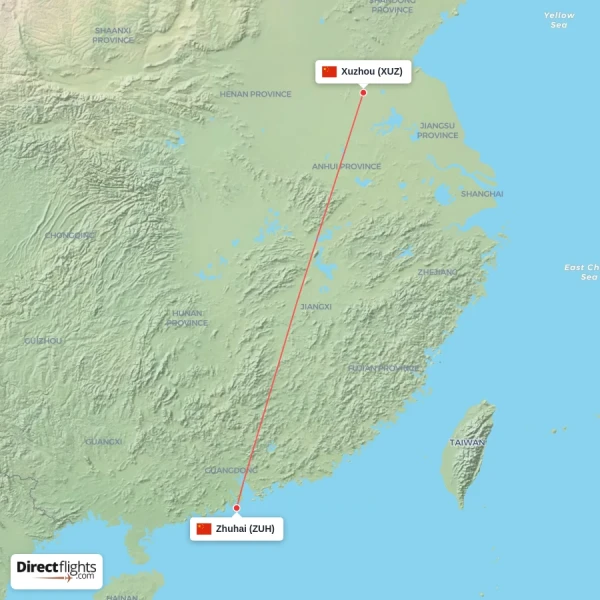 Zhuhai - Xuzhou direct flight map